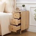 thumbnail image 3 of WIRRYTOR Modern Narrow Nightstands for Bedroom Set of 2, Rounded Corner Bedside Table Set with Tapered Legs, 3 Drawer Accent End Table, Natural, 3 of 10