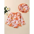 thumbnail image 3 of TSEXIEFOOFU Kids Girls Rash Guard Swimsuit Romper Floral Print Tie-Up Hollow-Out Long Sleeve Sun Protection Bathing Suit with Swim Cap, 3 of 9