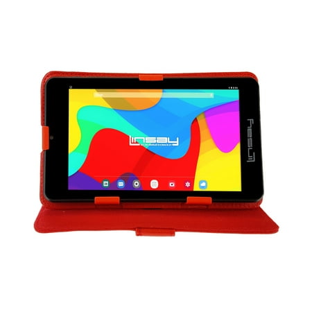 LINSAY 7" Tablet 2GB RAM 64GB Storage New Android 13 Wifi, Bluetooth with case Red Leather Case