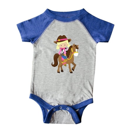 

Inktastic Cowboy Girl Cowgirl On Brown Horse Blonde Hair Gift Baby Girl Bodysuit
