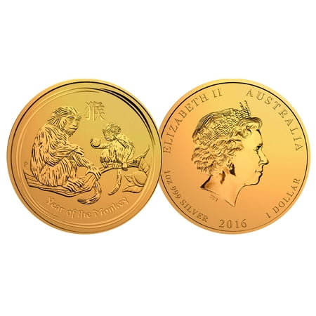 CNY Lunar 2016 Monkey 24K GOLD Plated .999 Silver 1oz Australian Perth Mint Coin