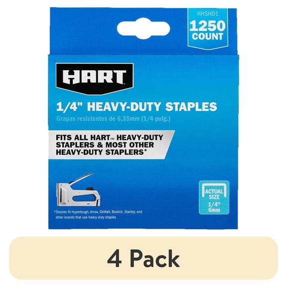 (4 pack) HART Heavy Duty 1/4 inches Staples (1,250 Count), New Condition