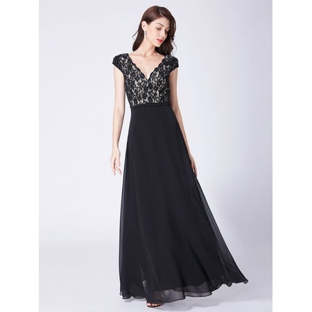 Evening Jacket Coat - Ever-Pretty Women's Vintage Lace V-Neck Long Formal Evening Wedding Party Dresses for Women 07344 Black US 4