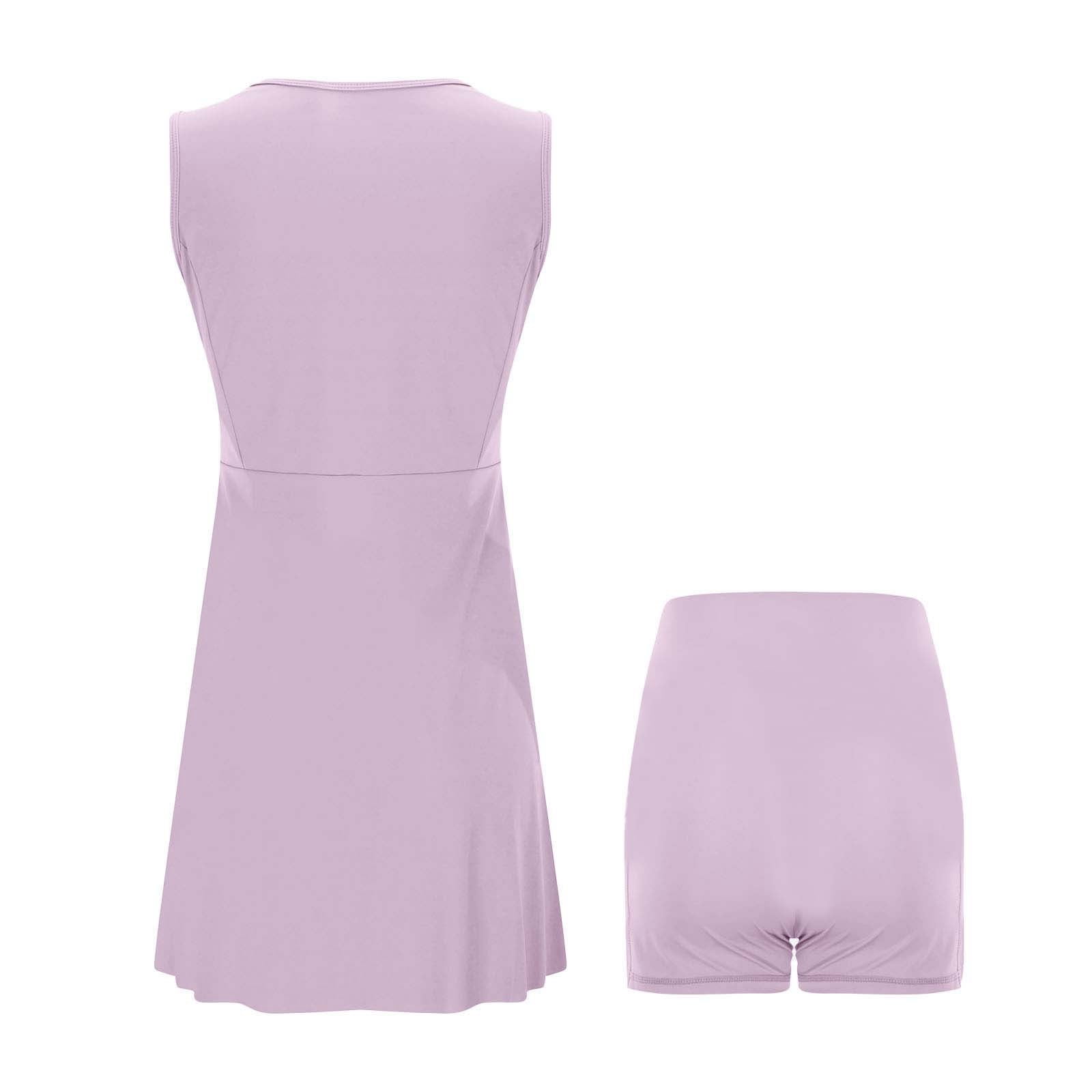 OSOLU Solid Color Tennis Dress Women Athletic Dress Built In Easy Shorts & Bra High Neck Workout Dresses Soft Sundress Vacation 2025 Elegant Classy Dresses