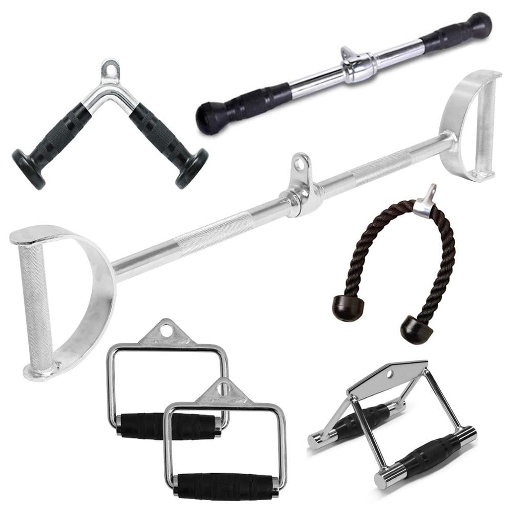 FITNESS MANIAC 28" Chrome LAT Bar Gym Cable Attachments Handle Pressdown Machine Exercise Tricep
