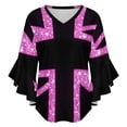 thumbnail image 5 of Pink Sparkling Union Jack Women's V-Neck Blouse With 3/4 Ruffled Bell Sleeves Casual Top Ladies Blouses, 5 of 7