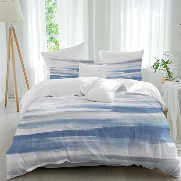 3 Piece Blue Gray White Duvet Cover Set California King,Microfiber Comforter/Quilt Cover with Corner Ties and 2 Pillowcases,Modern Abstract Mottled Aesthetic All Season Bedding with Zipper Closure