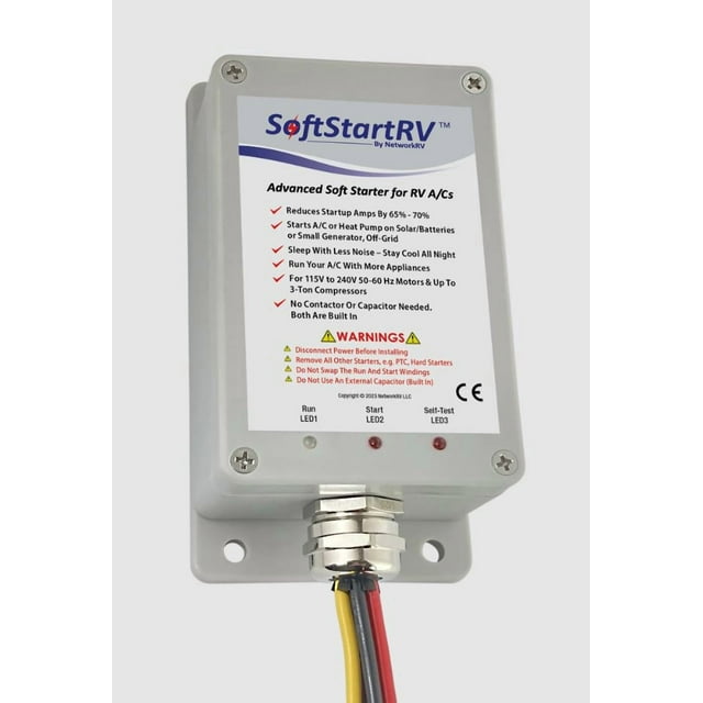 SoftStartRV Air Conditioner Compressor Soft Starter SSRV3T3 For Use With Rooftop RV Air Conditioners; Up To 3 Watt Power Consumption; 135 Volt AC/266 Volt AC Maximum Continuous Working Voltage