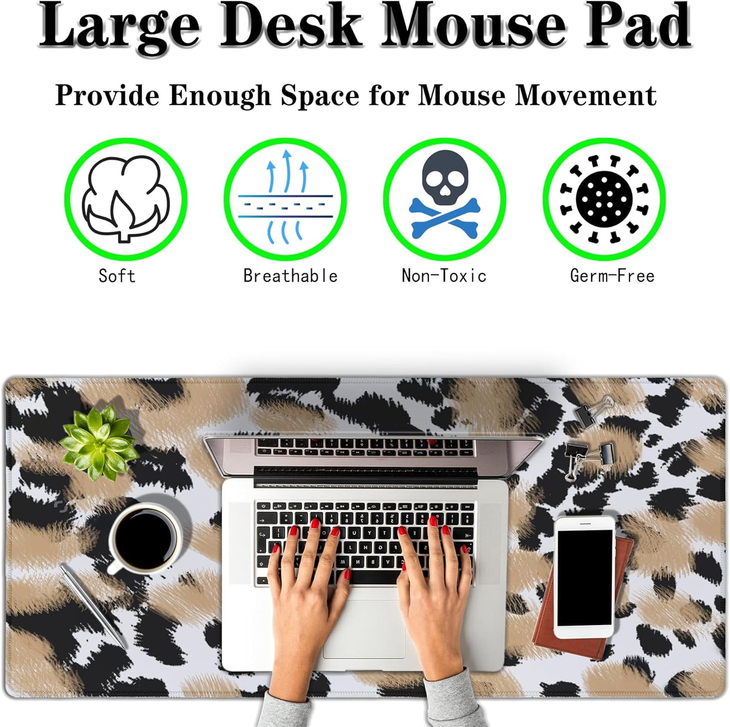 Gaming Mats Keyboard and Mouse Pad Desk Mouse Pad Desk Mat for Men XXL Mouse Pads Extra Large Mouse Pad Non-Slip Rubber Base 35.4 X 15.7 for Game Office, Animal Leopard Print