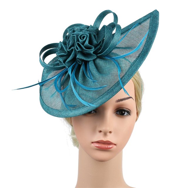 Femmes Imitation Chanvre Couvre-Chef Fleur Maille Fleur Embellissement Sangle Fixe Robe de Dîner Petit Chapeau Cheveux Accessoires