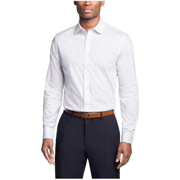 $85 Tommy Hilfiger Men's Regular Fit Twill Dress Shirt, White Multi L 16.5 34/35