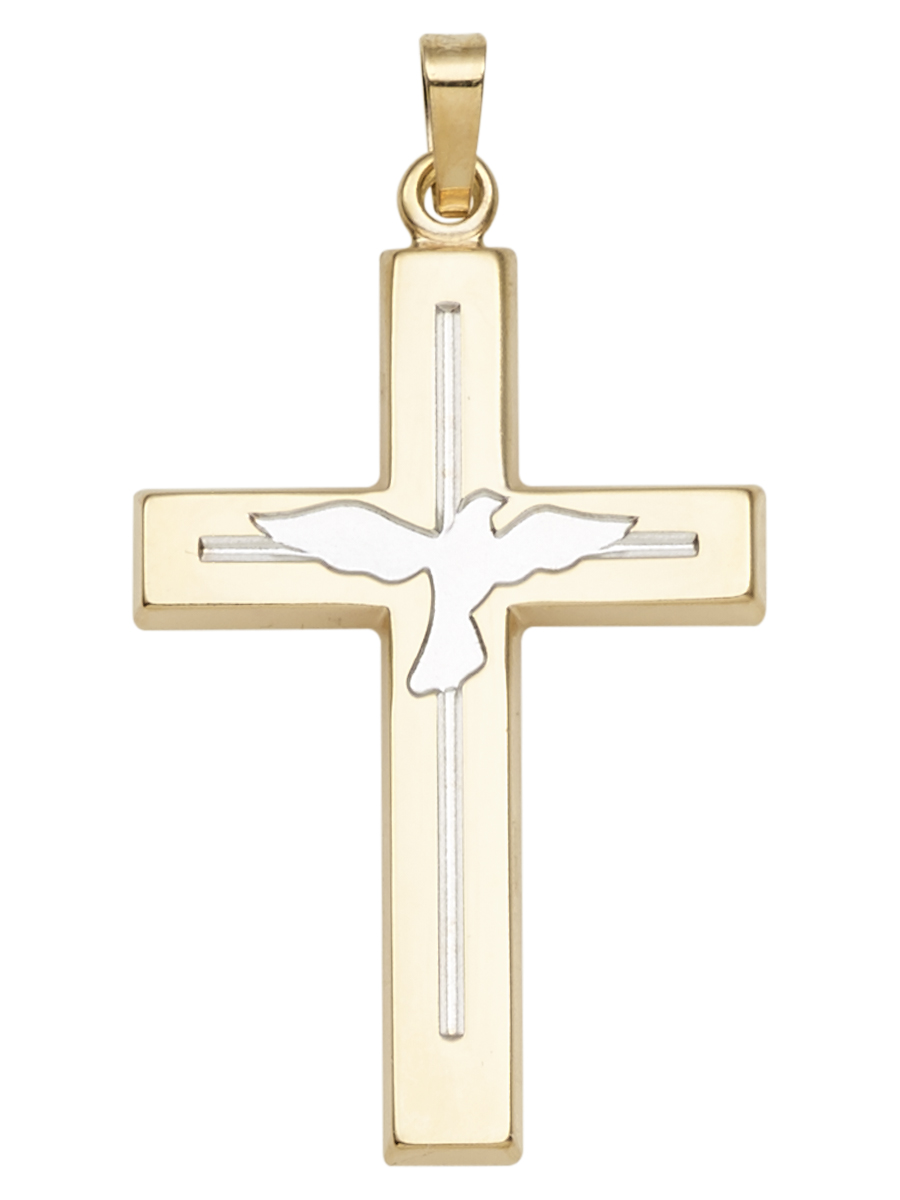 Brilliance Fine Jewelry 14 KT Gold Holy Spirit Dove Unisex Cross Pendant