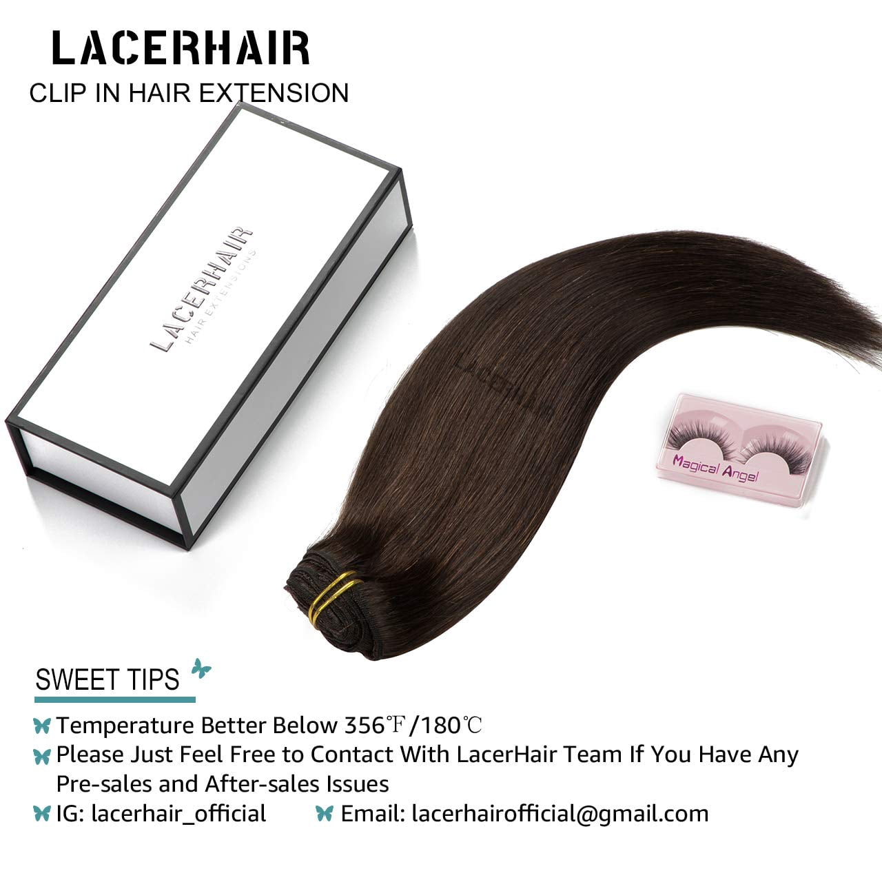 Lacer Hair Extensions Clip in Human Hair, 18 Inch 140g 7pcs Clip in Hair Extensions Real Human Hair, Warm Dark Brown Human Hair Extensions Clip Ins Double Weft