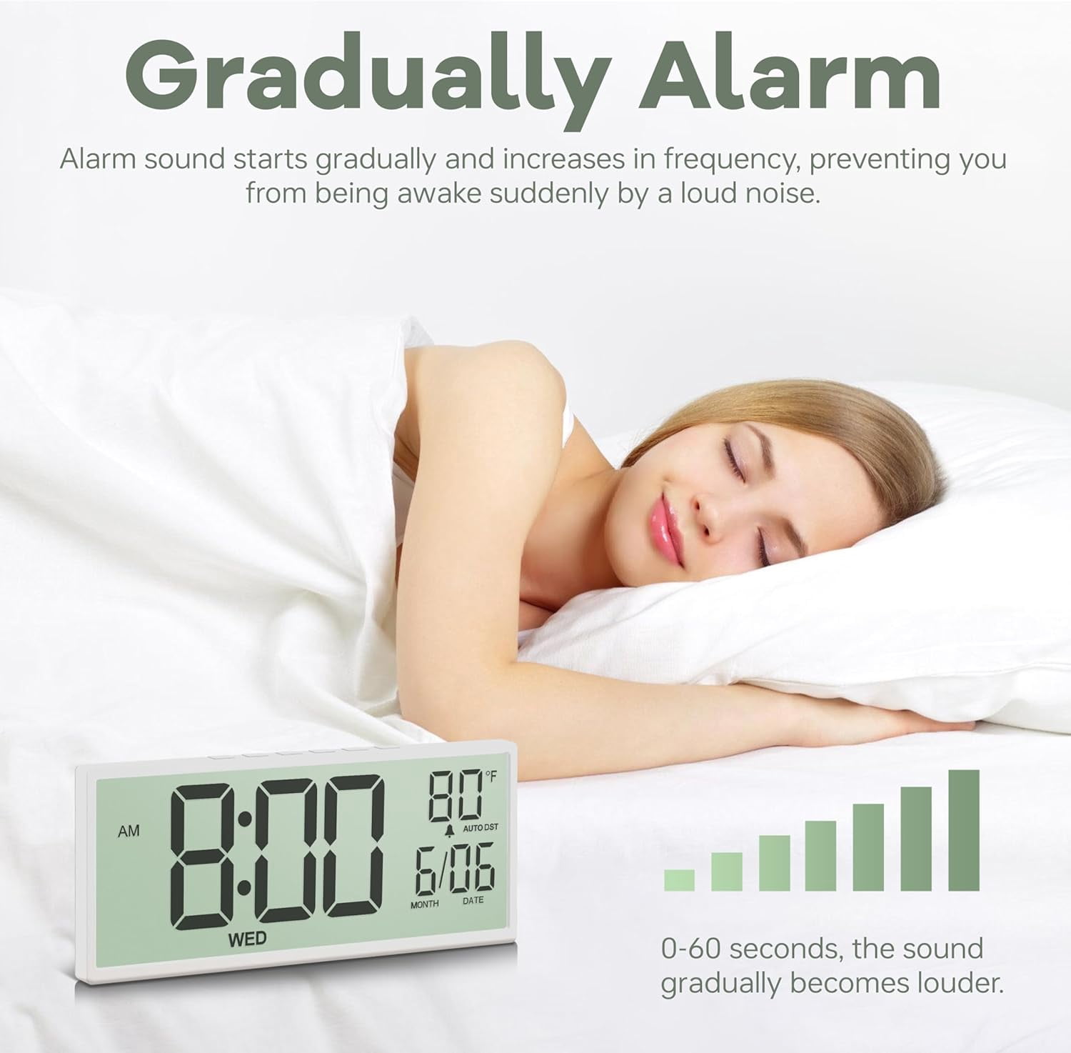 LEIKE 15" Digital Wall Clock Battery Operated Large Display with Date and Day of Week, Large Number with Temperature, Auto DST, Alarm, Snooze, 12/24H for Desk Office