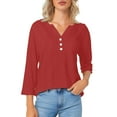 thumbnail image 4 of T Shirts For Women Womens Tops 3/4 Sleeve Cotton Linen Blouses Led Top T Shirt Solid Color Comfy Tops Spring Casual Tunic Top, 4 of 7