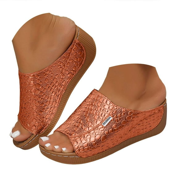 Dakaela Womens Summer Beach Sandals Open Toe Wedge Slides Ladies Comfortable Dressy Platform Slippers