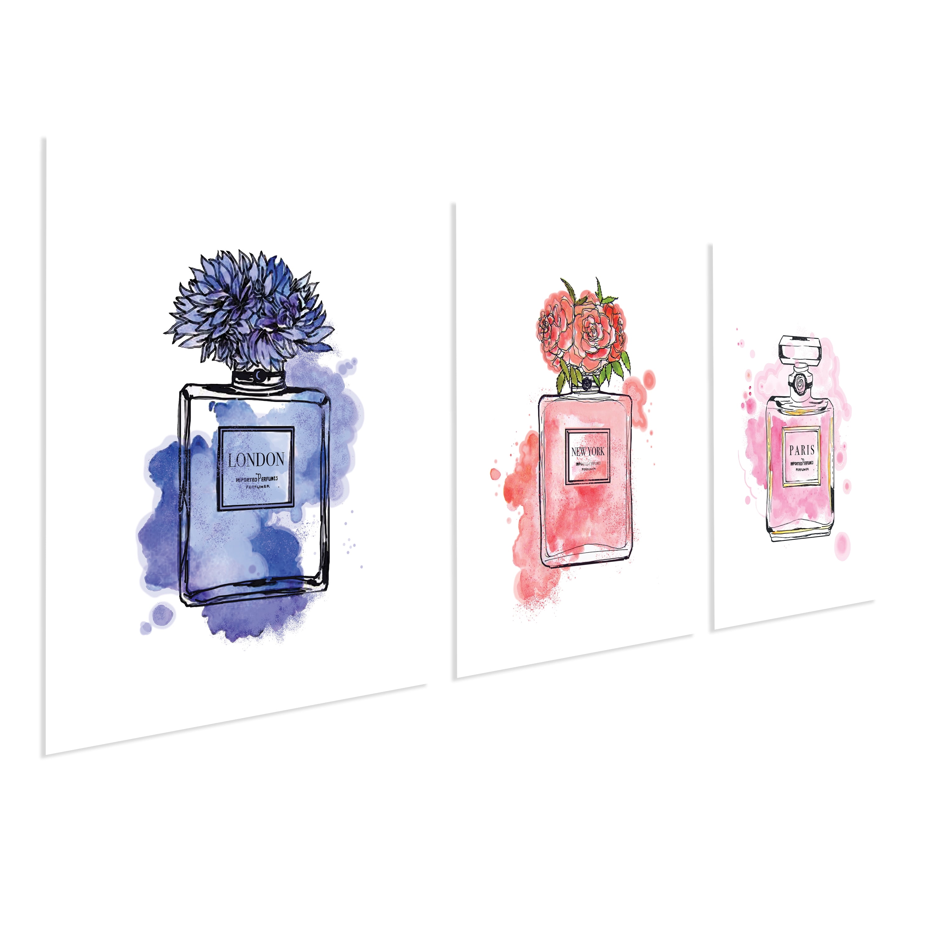 (2 pack) DesignOvation Perfume Unframed Art Prints 8” x 10” Set of 3 by Viola Kreczmer