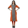 thumbnail image 2 of Moomaya V Neck Straight Tunic For Women Roll Up Sleeve Printed Cotton Kurta, 2 of 6