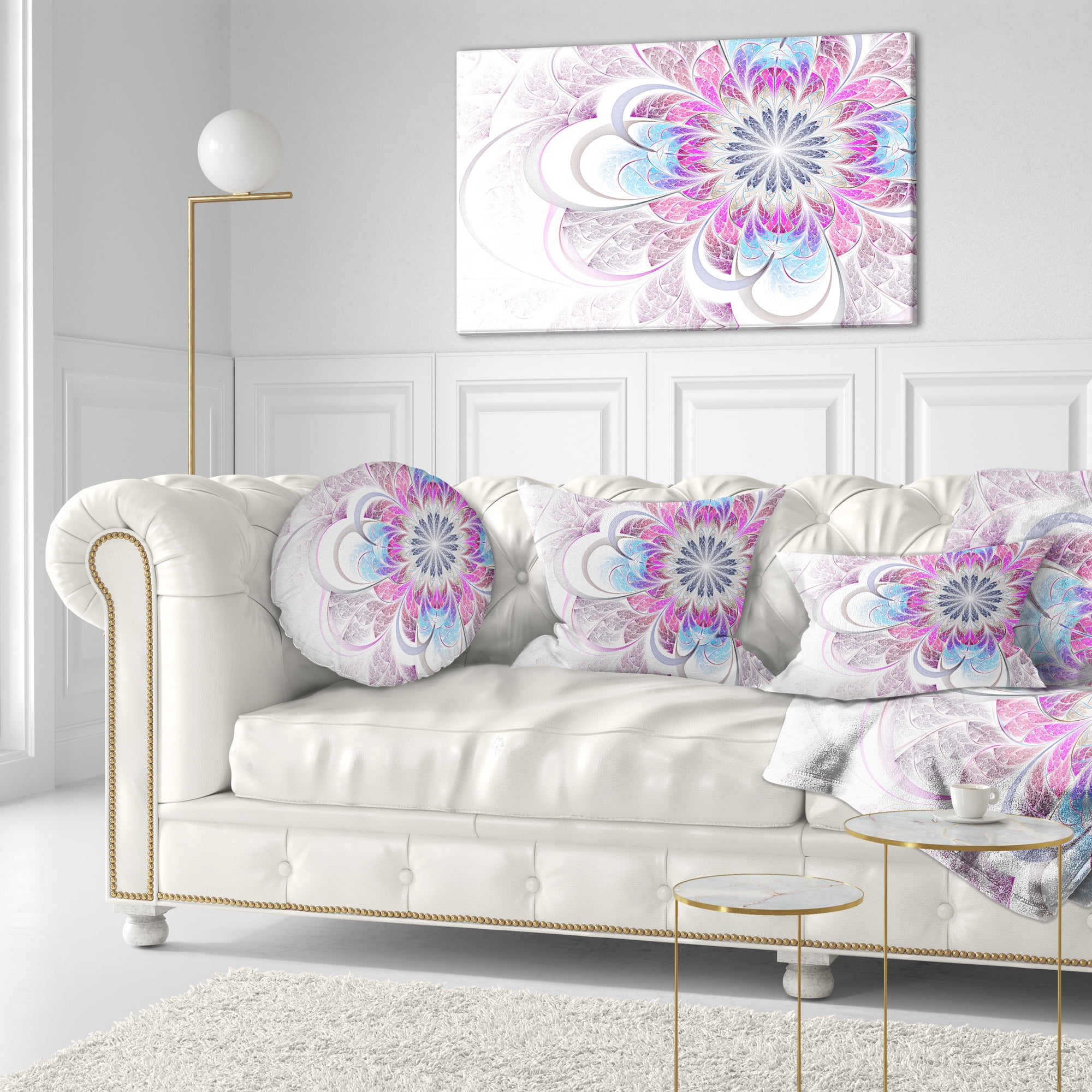 Designart Purple and Blue Large Flower Fractal - Floral Throw Pillow - 12x20