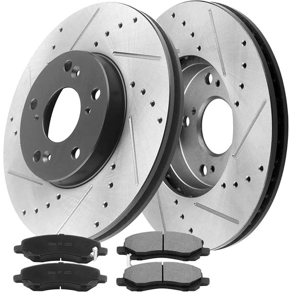 Motorbymotor Front Brake Rotors 294mm Drilled & Slotted Brake Rotor & Brake Pad kit Fits for Chrysler 200 Sebring Avenger, Dodge Avenger Caliber, Jeep Compass Patriot