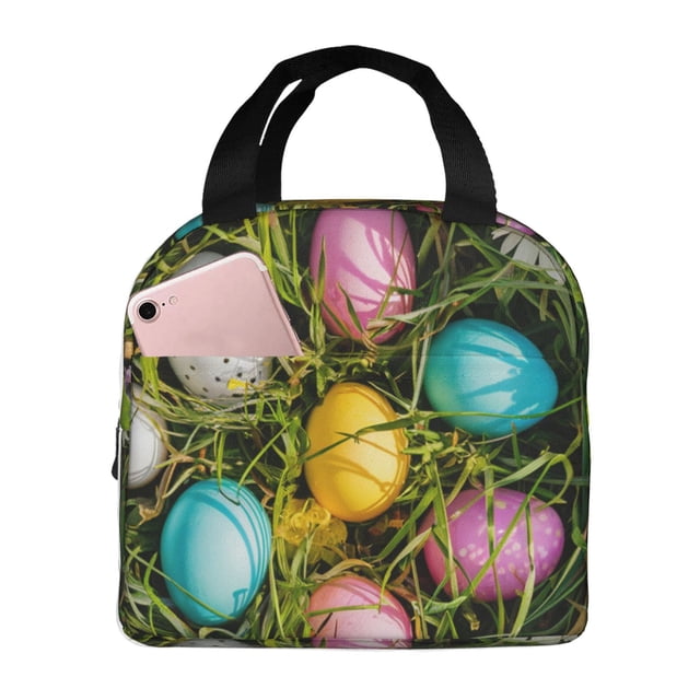 Easygdp colorful Easter eggs Bolsa Térmica Premium - Tela Oxford Impermeable, Gran Capacidad, Bolsillo Frontal, Unisex para Trabajo, Escuela, Actividades al Aire Libre y Picnics