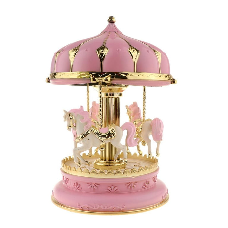 European Vintage Carousel Music Box Toy Swivel Glowing Carousel Horse  Electronic Music Box Wedding Birthday Gifts Home Decor , Pink