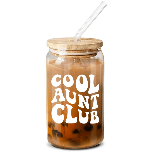 NewEleven Glass Tumbler for Aunt - Aunt Gift from Niece or Nephew, 16 oz Funny Coffee Cup