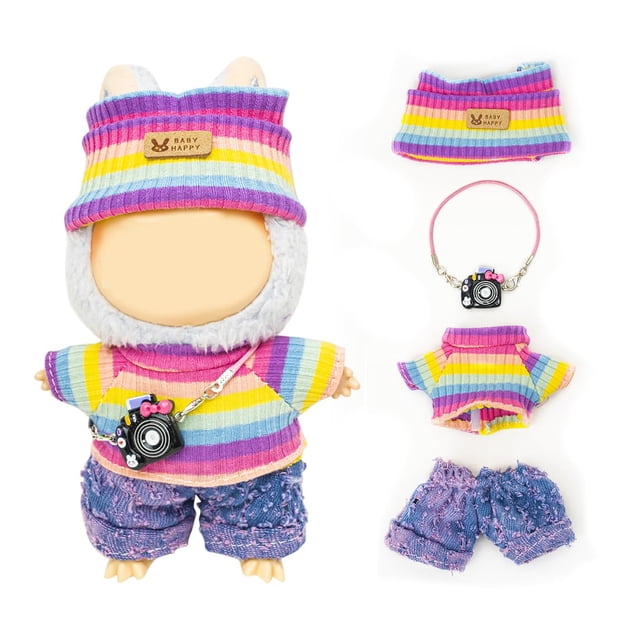 Ropa para muñecas Lububu de 17 cm (sin muñeca) para trajes de muñecas Lububu con accesorios Traje para Lububu Conjunto de vestir lindo y elegante Pantalones morados