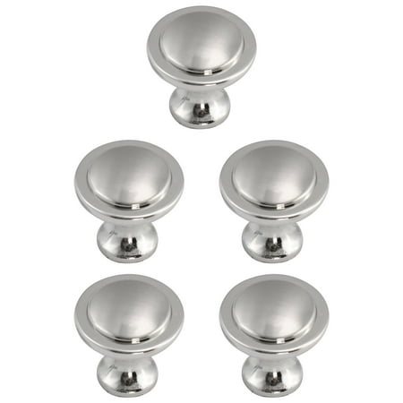 Gold Knobs For Dresser Zinc Alloy Knobs 25mm Round Dresser Pull Handle for Cupboard Cabinet Knob Replacement Silver Tone 5pcs ()