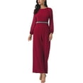 thumbnail image 2 of INSPIRE CHIC Women's Wide Leg Pants Jumper Long Sheer Sleeve Cocktail Jumpsuits 2XL Wine Red, 2 of 6
