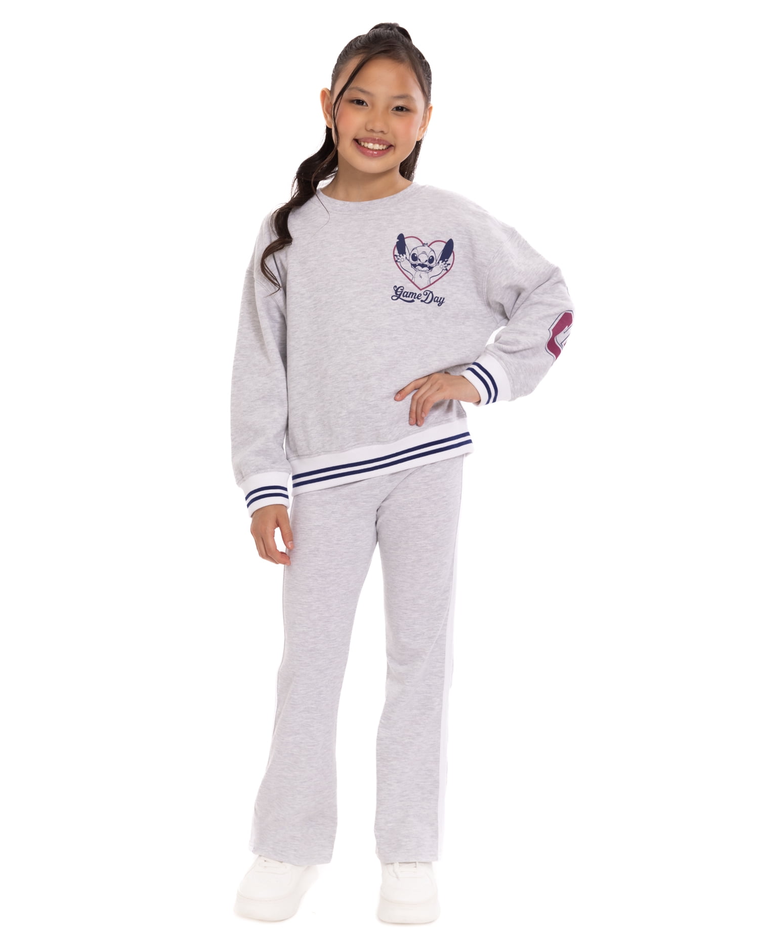 Stitch Girls’ Front Back Graphic Sweatshirt with Long Sleeves, Sizes 4-16