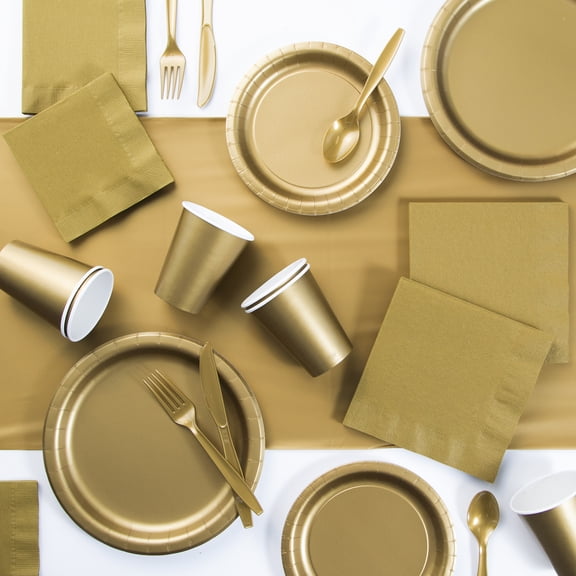 Glittering Gold Party Supplies Kit for 24 Guests