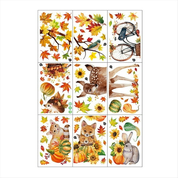 New Arrivals Fall Window Cling Sticker, Thanksgiving Autumn Harvest Animal Pumpkin Leaves for Party Supplies Glass Decoration