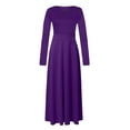 thumbnail image 4 of QUINDOS Womens Dresses Casual Crew Neck Long Sleeve A-Line Party Dresses Summer Solid Color Slim Flowy Floor Length Maxi Womens Dresses, 4 of 5