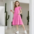 thumbnail image 4 of Fesfesfes Girls'Summer Solid Color Short Sleeve Crew Neck Elastic Waistband Dress with Pockets Casual Comfortable Cotton Blend Dress for Kids(Hot Pink,4 Years), 4 of 9