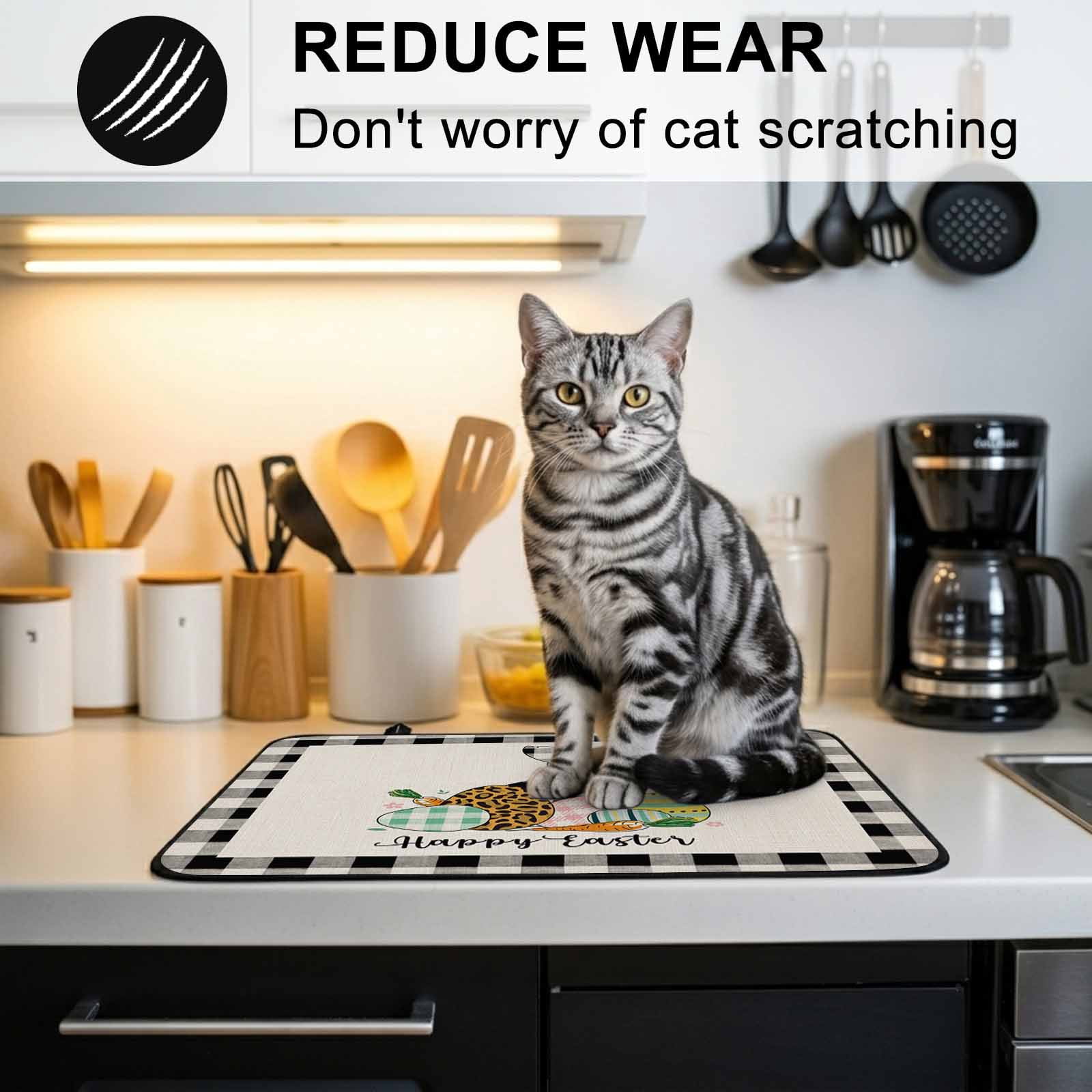 Happy Easter Bunny Stove Top Cover for Electric Stove, Heat-proof & Non Slip Glass Top Stove Cover Protector, Floral Eggs Black White Buffalo Kitchen Flat Cooktop Rubber Mat 24x21 Inches