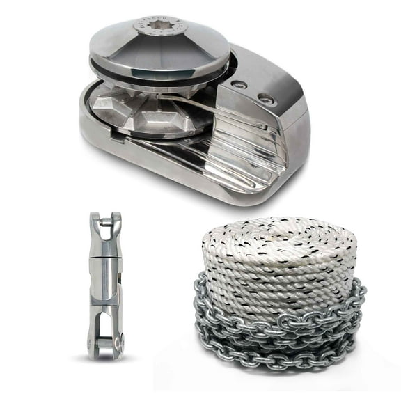 Five Oceans Pacific 600 Vertical Windlass 600W Kit w/ Nylon Three Strand Rope/Chain and S.S. Swivel and Shackle (Rope 1/2"x150FT w/Galvanized 1/4"x15FT HT G4 Chain) FO3931-C1
