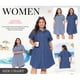 thumbnail image 3 of Vestido de mezclilla de mujer de talla grande Agnes Orinda, con cuello, manga corta, botones, dobladillo curvado, estilo casual, corte A, midi, con bolsillos, 1X azul, 3 of 8