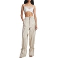 thumbnail image 3 of Sunloudy Pantalones de Mujer, Casual Cordón Amarrado Cintura Color Sólido Elástico Ajustable Tobillo Recto Suelto Pantalones Sunloudy moda, 3 of 8