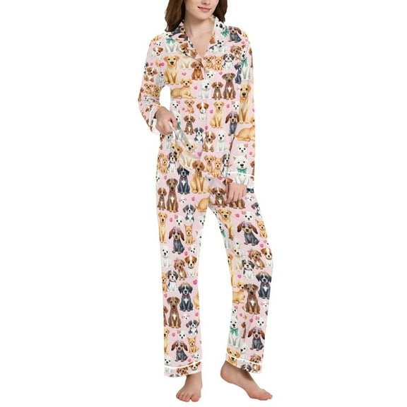 joogoo Pajamas Set for Women Dogs Cute Long Sleeve Pjs Loungewear L