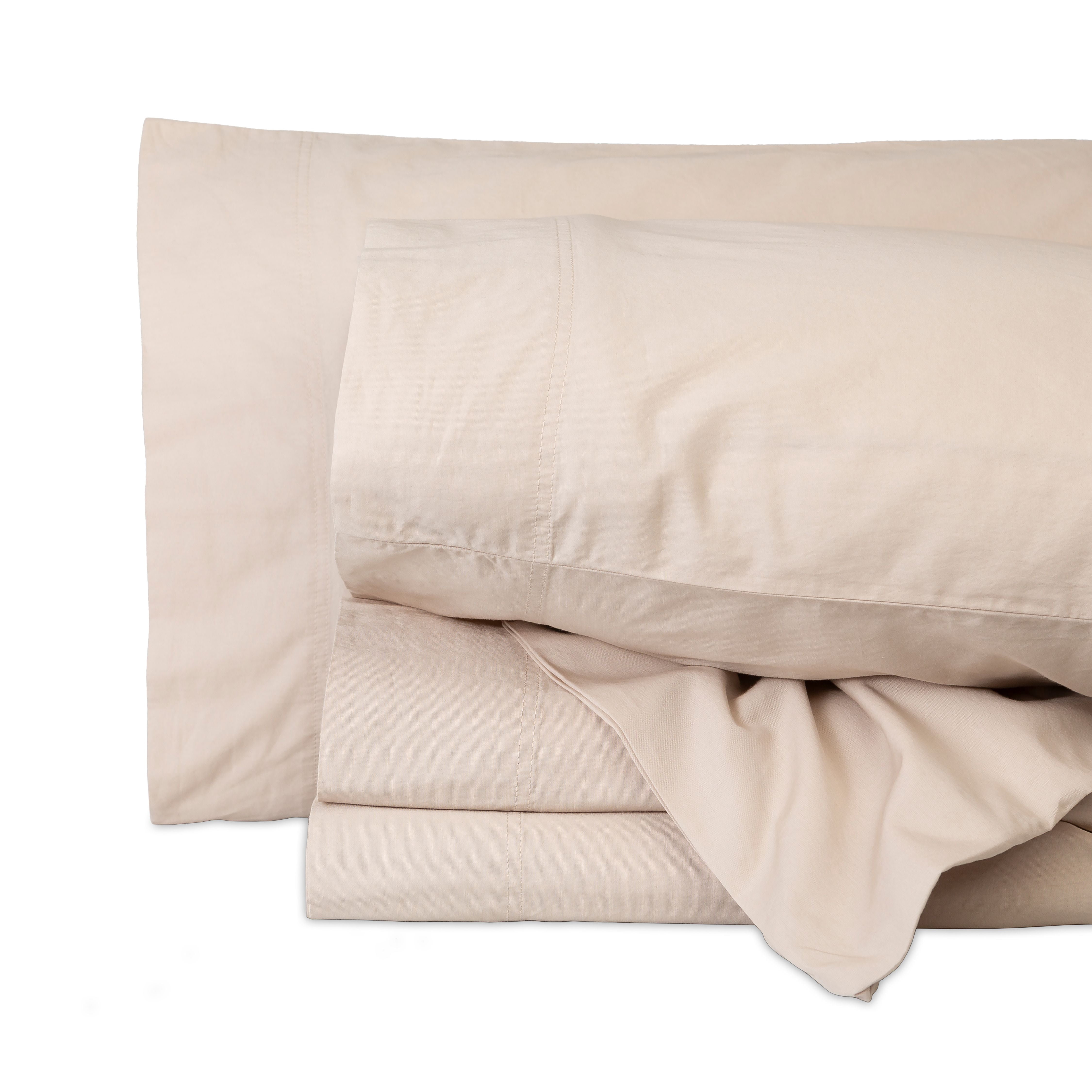 Better Homes & Gardens Washed Cotton Percale 300 Thread Count Sheet Set, King, Beige