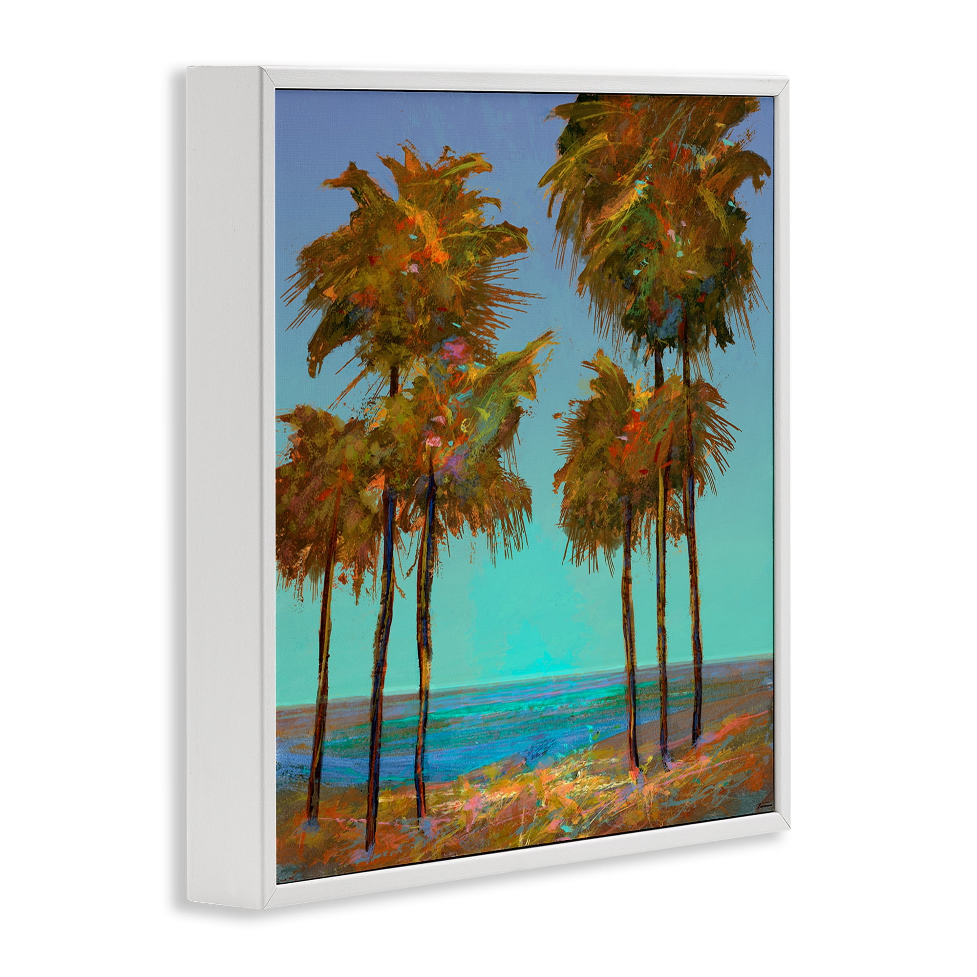 Stupell Industries Looming Green Palms Landscape Painting White Framed Art Print Wall Art, 12 x 12