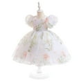 thumbnail image 2 of PINQI Birthday Dress for Little Girls Floral Printed Bubble Sleeve Puffy Gown Dress Dress Flower Girl Wedding Swing Dress for 1 to 7 Years, 2 of 9