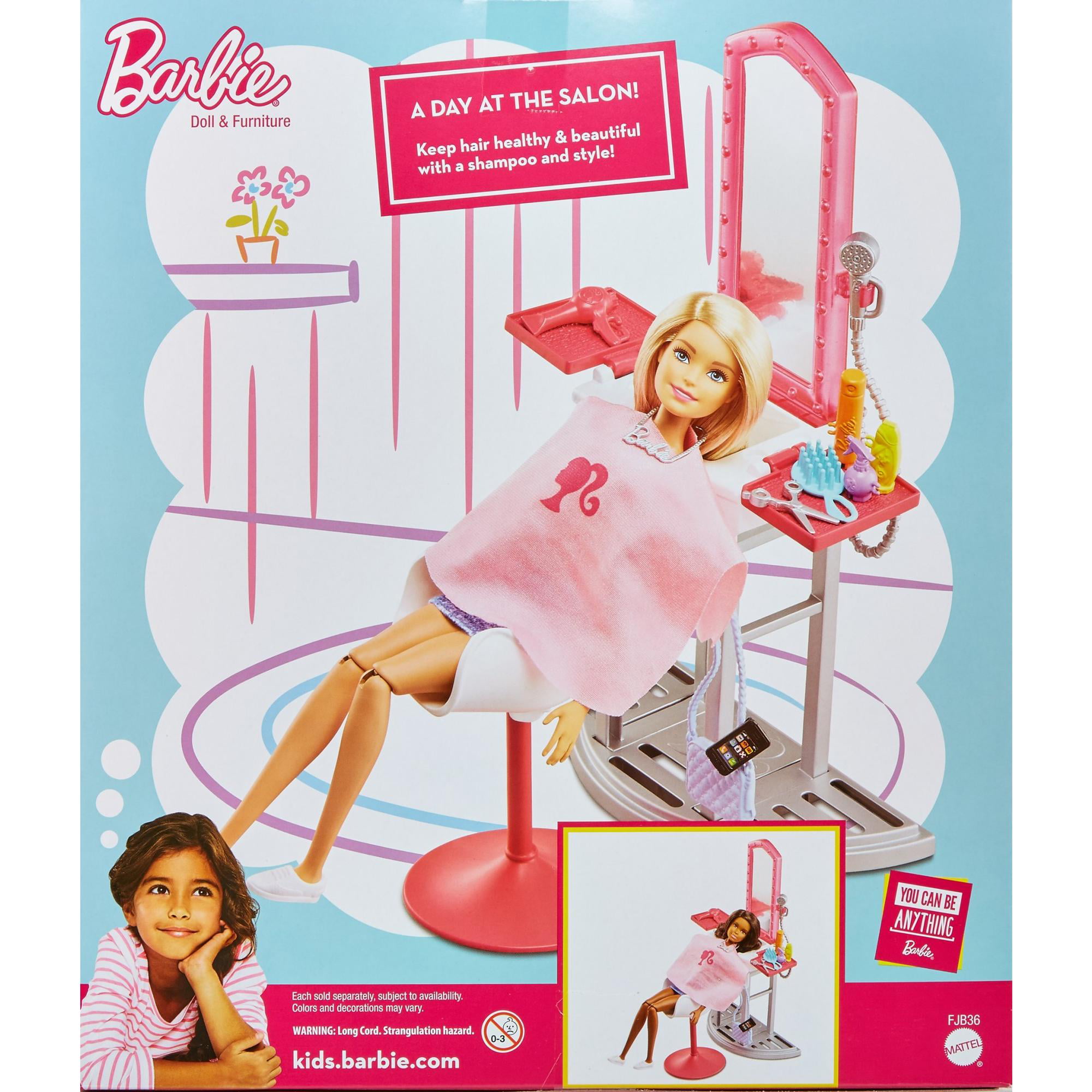 Barbie ponytail silhouette hair brush toy salon chair —