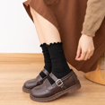 thumbnail image 2 of CheShi Women's Cute Ruffle Frilly Socks Neutral Thin Cotton Knit Crew Socks Ribbed Slouch Lettuce loafer Socks Teen Girls, 2 of 8