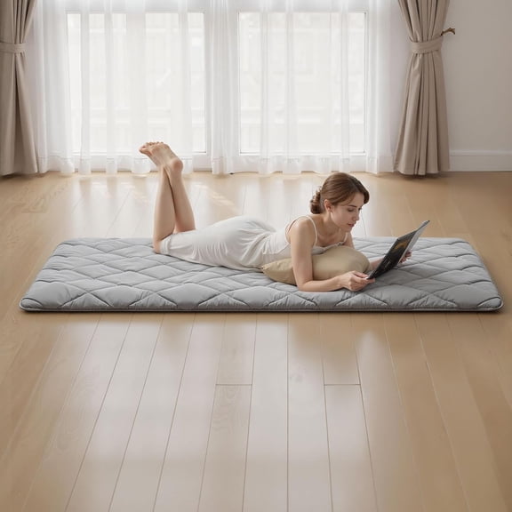 9-Layer Japanese Futon Mattress, 2.5 Inch Thick Twin Tatami Mat, Foldable Roll  Floor Mattress for Sleeping with Storage Bag, Portable Camping Dormitory Yoga, Gray