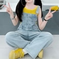thumbnail image 6 of UACY Teen Girls Y2K Denim Overalls Adjustable Strap Aesthetic Preppy Jeans Jumpsuit Fashion School Uniform Bib Overall (Blue, 9-10 Years), 6 of 7