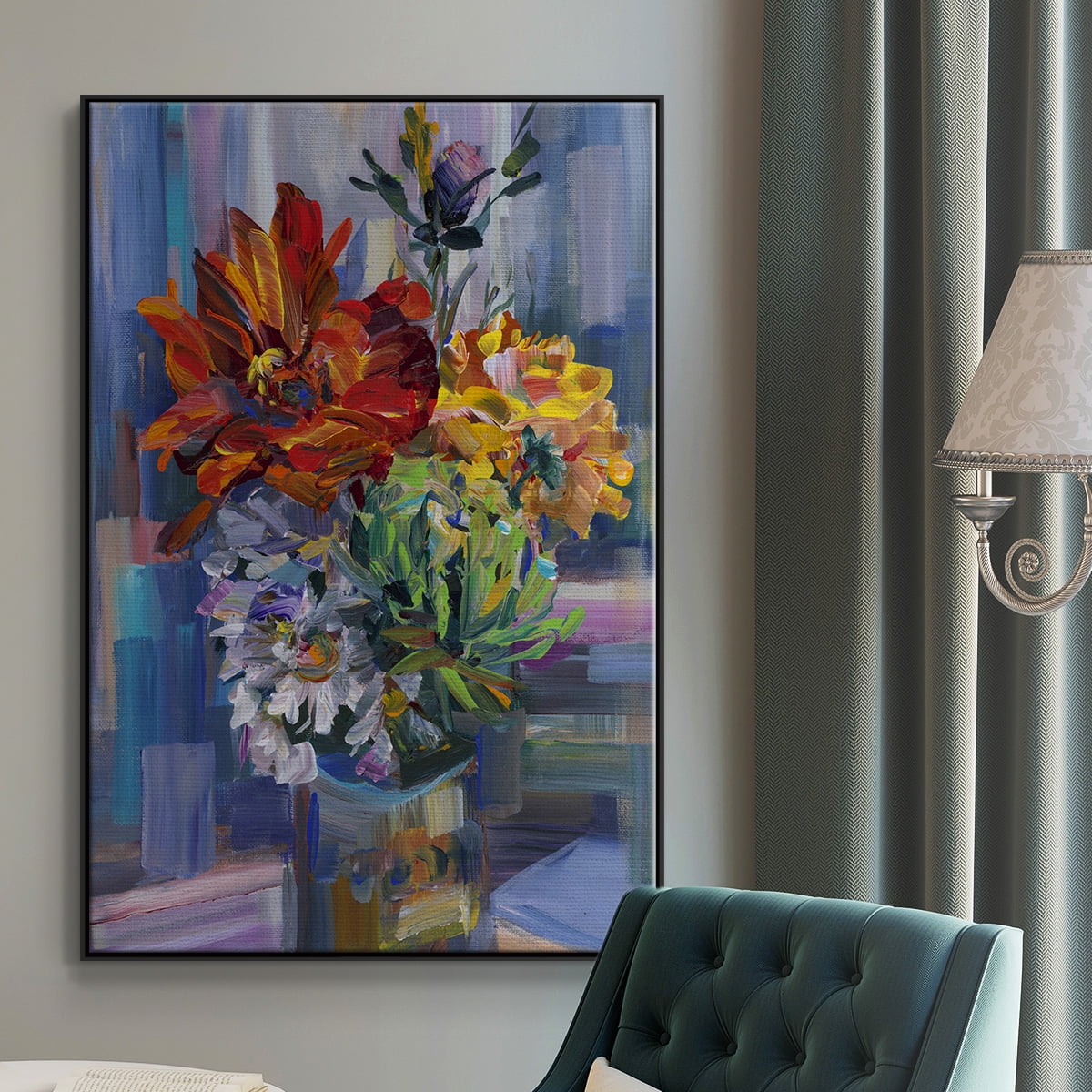 Modern Bouquet Framed Premium Gallery Wrapped Canvas - Ready to Hang - 27 x 41 - Black Floating Frame