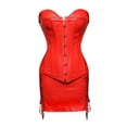 thumbnail image 2 of EQWLJWE Women's Punk Rock Corset Set Steampunk Retro Faux Leather Goth Overbust Waist Cincher Basque Bustier with Skirt for Photo Shot Show Stage Performance Red(S-6Xl), 2 of 5