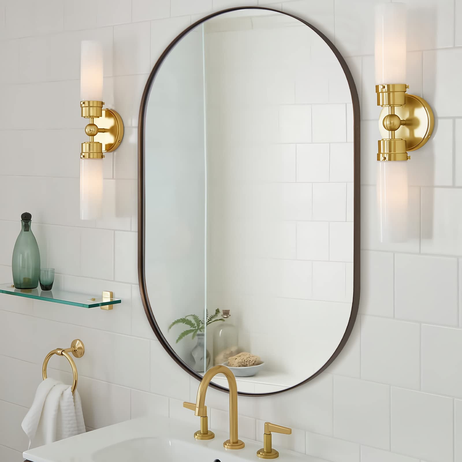 ANDY STAR Bronze Bathroom Mirror for Wall, 20x33 Brushed Bronze Oval Mirrors Stainless Steel